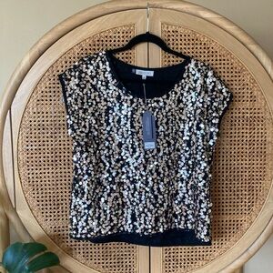 Jennifer Lopez Black & Gold Sequined Top - Size M - New With Tag